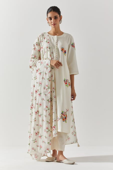 Label Earthen Floral Embroidered Kurta Pant Set 