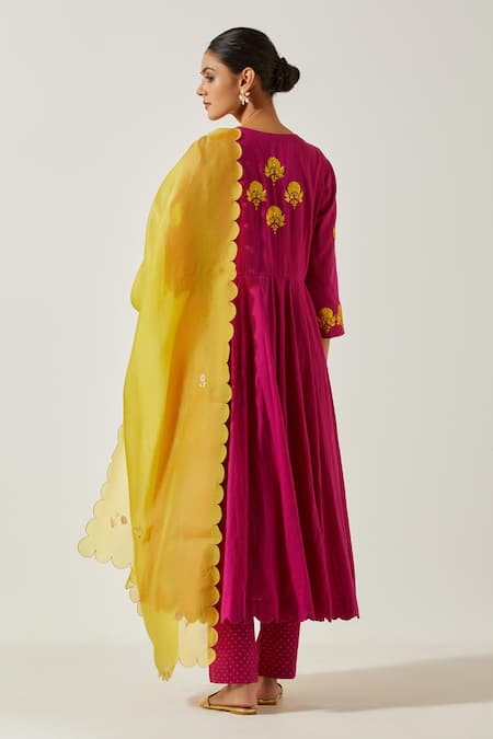 Label Earthen Floral Bloom Embroidered Anarkali With Pant 