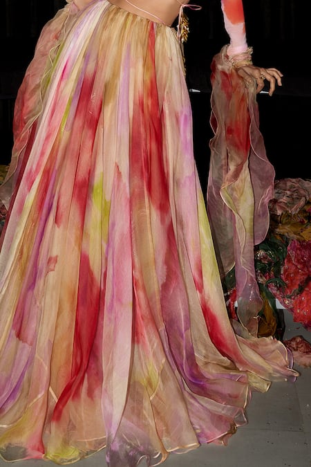 Mahima Mahajan_Multi Color Organza, Net V-neck Iram Printed Lehenga With Blouse _Online_at_Aza_Fashions