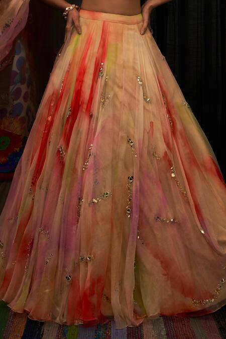 Buy_Mahima Mahajan_Multi Color Organza Sequins, Embroidery Sweetheart Habnoor Printed Lehenga Set _Online_at_Aza_Fashions