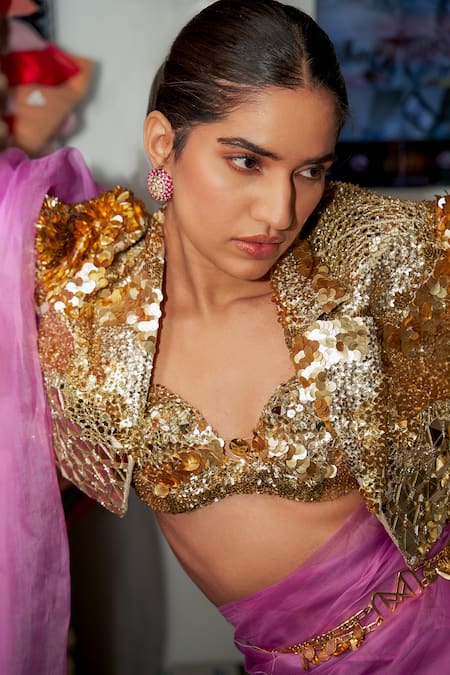 Mahima Mahajan Akira & Alizeh Embroidered Jacket With Ruffle Pre-Draped Saree Set 