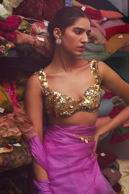 Buy_Mahima Mahajan_Purple Akira And Alizeh Embroidered Jacket With Ruffle Pre-draped Saree Set _Online_at_Aza_Fashions