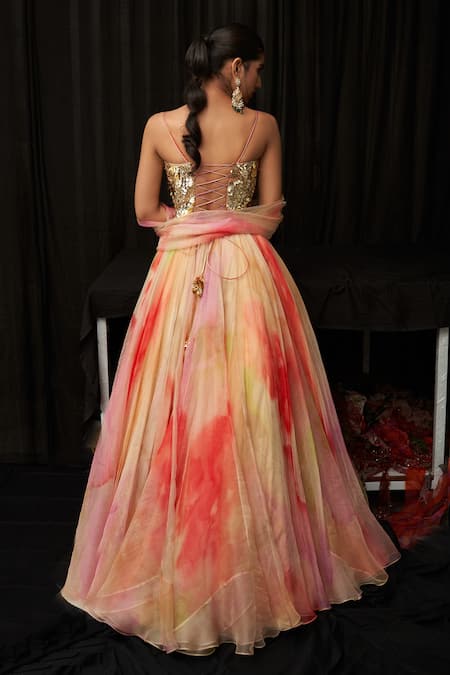 Shop_Mahima Mahajan_Multi Color Organza Sequins Akina Printed And Embroidered Anarkali With Dupatta _at_Aza_Fashions