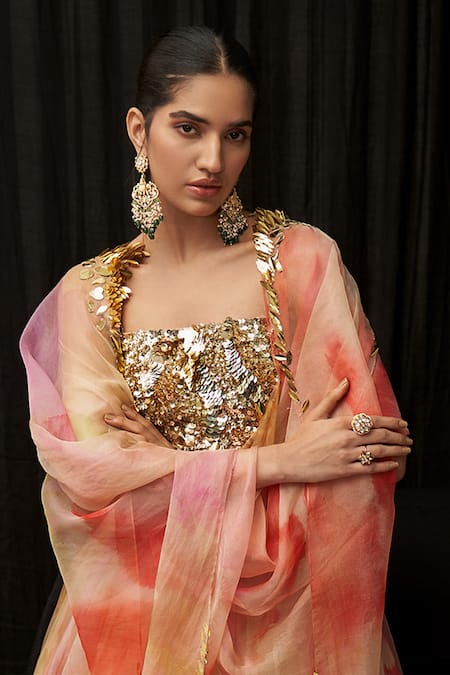 Buy_Mahima Mahajan_Multi Color Organza Sequins Akina Printed And Embroidered Anarkali With Dupatta _Online_at_Aza_Fashions