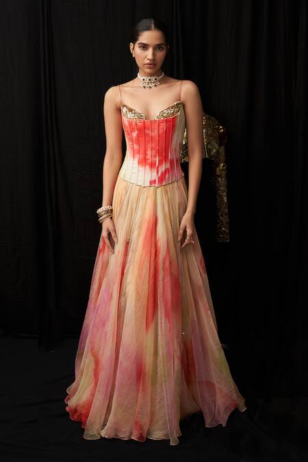 Mahima Mahajan_Multi Color Organza, Satin Sequins Sweetheart Wakima Rang Print Anarkali Set _Online_at_Aza_Fashions