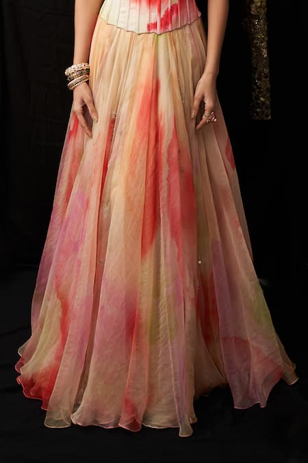 Buy_Mahima Mahajan_Multi Color Organza, Satin Sequins Sweetheart Wakima Rang Print Anarkali Set _Online_at_Aza_Fashions