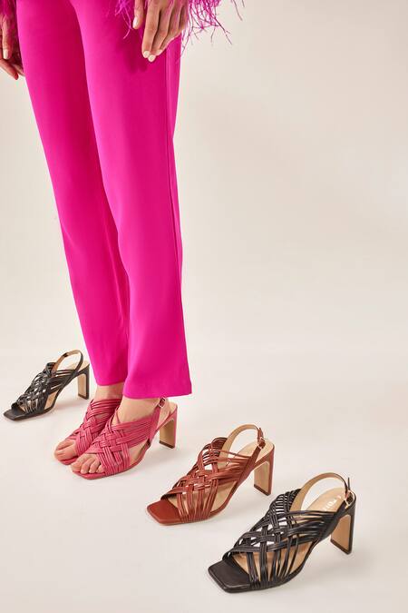 Shop Oroh Pink Napoli Basket Weave Coiled Strap Heels Online at Aza Fashions Shop_Oroh_Pink Napoli Basket Weave Coiled Strap Heels_Online_at_Aza_Fashions