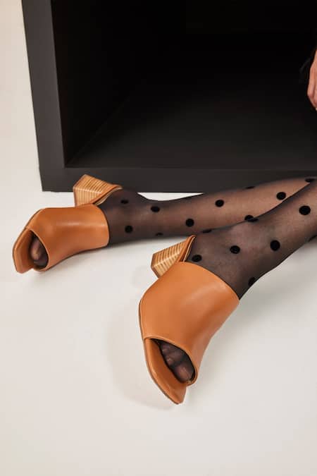 Shop_Oroh_Brown Tan Genuine Leather Block Heels _Online_at_Aza_Fashions