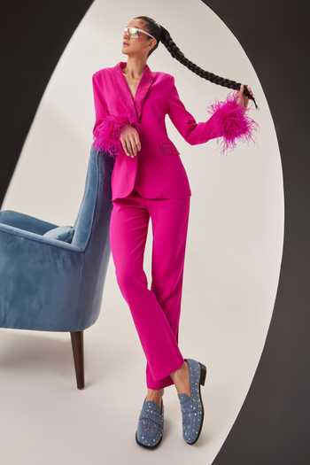 Oroh_Blue Studs, Embroidery Genova Star Studded Heeled Denim Loafers _at_Aza_Fashions