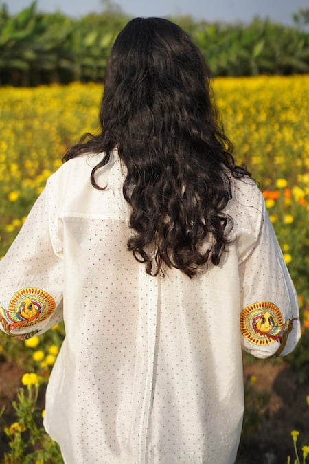 Shop_Label Earthen_Ivory Chanderi Embroidery Collared Printed And Shirt _at_Aza_Fashions
