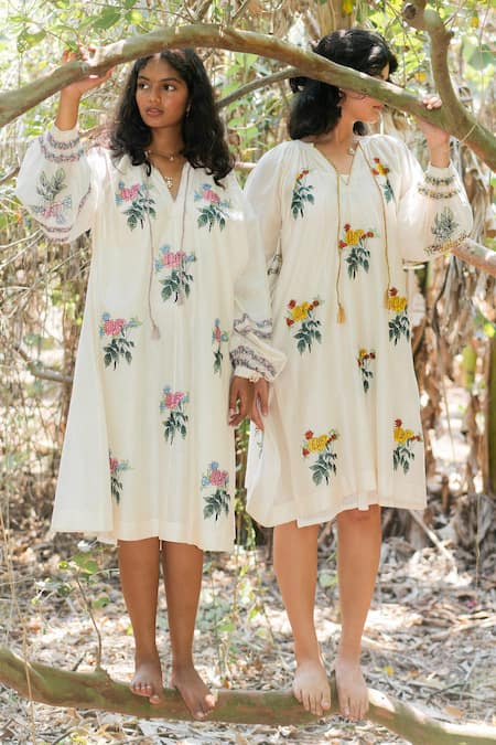 Label Earthen Floral Printed Chanderi Tunic For Kids