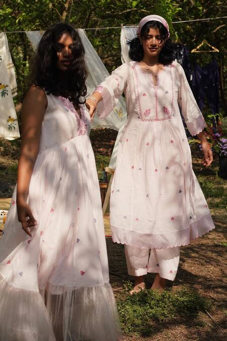 Shop_Label Earthen_Pink Jacquard Embroidery Collared Kurta And Pant Set _at_Aza_Fashions