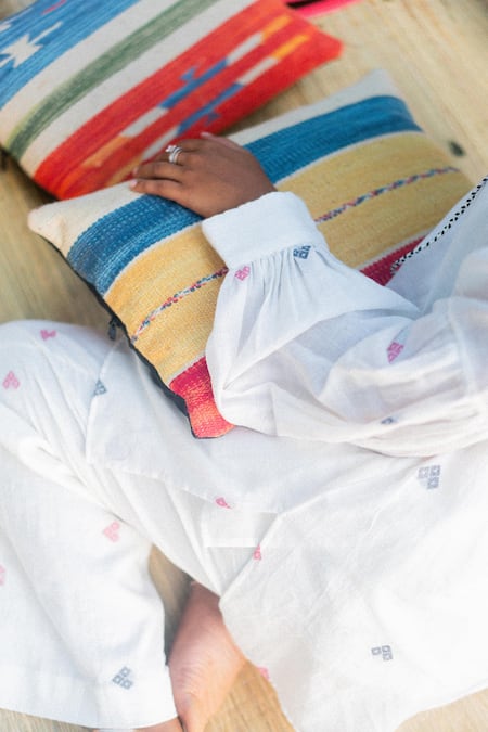 Buy Label Earthen Ivory Jacquard Embroidery Open Neck Top And Pant Set Online at Aza Fashions Buy_Label Earthen_Ivory Jacquard Embroidery Open Neck Top And Pant Set _Online_at_Aza_Fashions