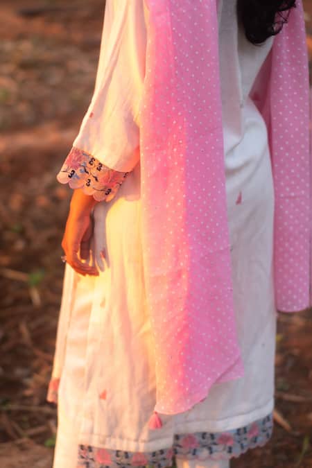 Shop Label Earthen Ivory Jacquard Embroidery Round Neck Kurta Pant Set at Aza Fashions Shop_Label Earthen_Ivory Jacquard Embroidery Round Neck Kurta Pant Set _at_Aza_Fashions