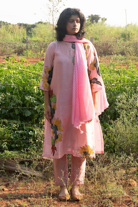 Label Earthen Floral Embroidered Kurta Pant Set 