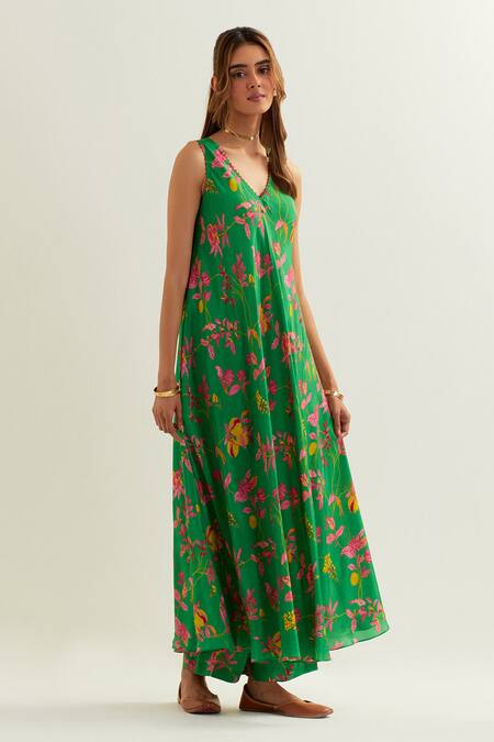 Buy Label Earthen Green Viscose, Silk Embroidery, Beads V-neck Floral Pattern Anarkali With Pant Online at Aza Fashions Buy_Label Earthen_Green Viscose, Silk Embroidery, Beads V-neck Floral Pattern Anarkali With Pant _Online_at_Aza_Fashions