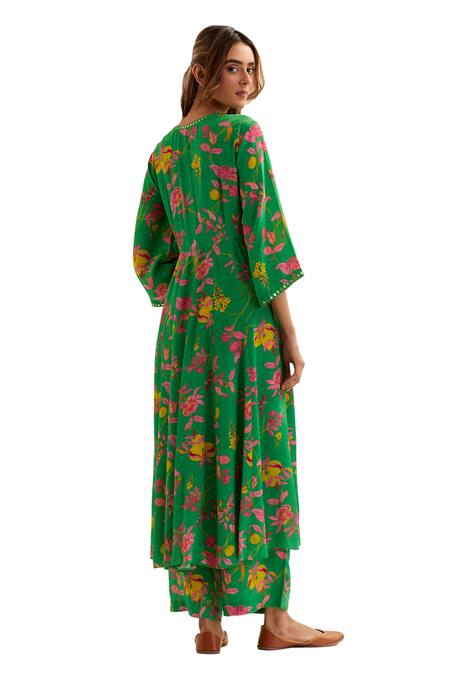 Label Earthen Green Viscose, Crepe, Silk Embroidery, Heze Floral Pattern Anarkali With Pant Online at Aza Fashions Label Earthen_Green Viscose, Crepe, Silk Embroidery, Heze Floral Pattern Anarkali With Pant _Online_at_Aza_Fashions