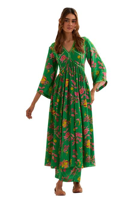 Buy Label Earthen Green Viscose, Crepe, Silk Embroidery, Heze Floral Pattern Anarkali With Pant Online at Aza Fashions Buy_Label Earthen_Green Viscose, Crepe, Silk Embroidery, Heze Floral Pattern Anarkali With Pant _Online_at_Aza_Fashions