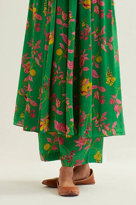 Label Earthen Green Viscose, Crepe, Silk Embroidery, Heze Floral Pattern Anarkali With Pant at Aza Fashions Label Earthen_Green Viscose, Crepe, Silk Embroidery, Heze Floral Pattern Anarkali With Pant _at_Aza_Fashions
