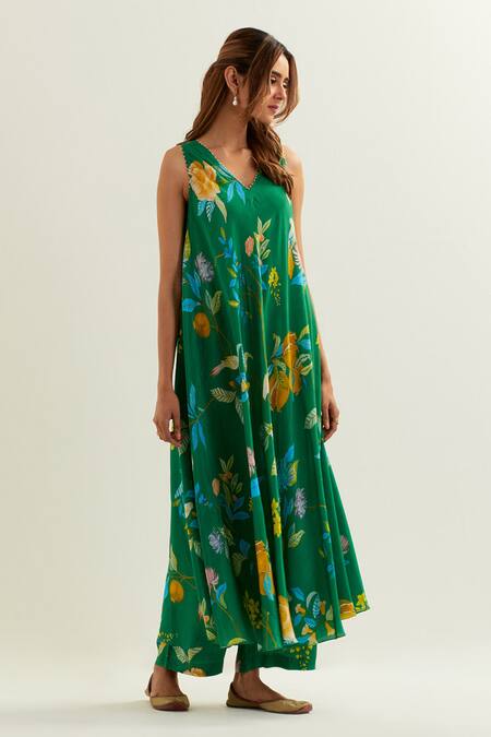Buy Label Earthen Green Viscose, Crepe, Silk Beads V-neck Myra Floral Pattern Anarkali With Pant Online at Aza Fashions Buy_Label Earthen_Green Viscose, Crepe, Silk Beads V-neck Myra Floral Pattern Anarkali With Pant _Online_at_Aza_Fashions