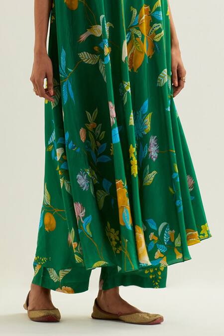 Shop Label Earthen Green Viscose, Crepe, Silk Beads V-neck Myra Floral Pattern Anarkali With Pant Online at Aza Fashions Shop_Label Earthen_Green Viscose, Crepe, Silk Beads V-neck Myra Floral Pattern Anarkali With Pant _Online_at_Aza_Fashions