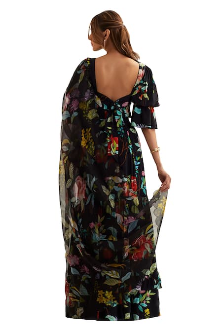 Shop Label Earthen Black Viscose, Silk Sweetheart Neck Florence Print Lehenga Set Shop_Label Earthen_Black Viscose, Silk Sweetheart Neck Florence Print Lehenga Set