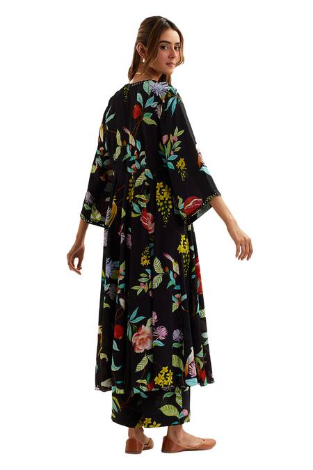 Label Earthen Black Viscose, Crepe, Silk Citala Florence Bloom Print Anarkali With Pant Online at Aza Fashions Label Earthen_Black Viscose, Crepe, Silk Citala Florence Bloom Print Anarkali With Pant _Online_at_Aza_Fashions