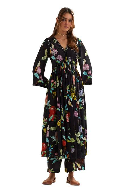 Buy Label Earthen Black Viscose, Crepe, Silk Citala Florence Bloom Print Anarkali With Pant Online at Aza Fashions Buy_Label Earthen_Black Viscose, Crepe, Silk Citala Florence Bloom Print Anarkali With Pant _Online_at_Aza_Fashions