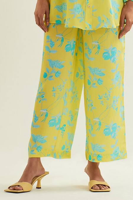 Buy Label Earthen Yellow Silk, Viscose Collared Iris Print Shirt And Pant Set Online at Aza Fashions Buy_Label Earthen_Yellow Silk, Viscose Collared Iris Print Shirt And Pant Set _Online_at_Aza_Fashions