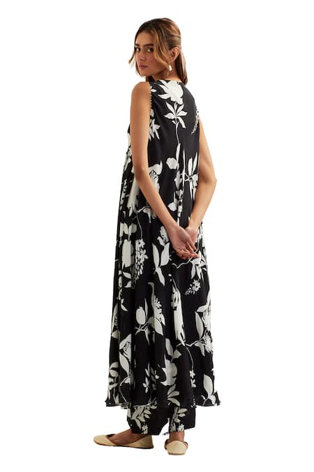 Label Earthen Black Viscose, Crepe, Silk Beads Vega Musk Blossom Print Anarkali With Pant Online at Aza Fashions Label Earthen_Black Viscose, Crepe, Silk Beads Vega Musk Blossom Print Anarkali With Pant _Online_at_Aza_Fashions