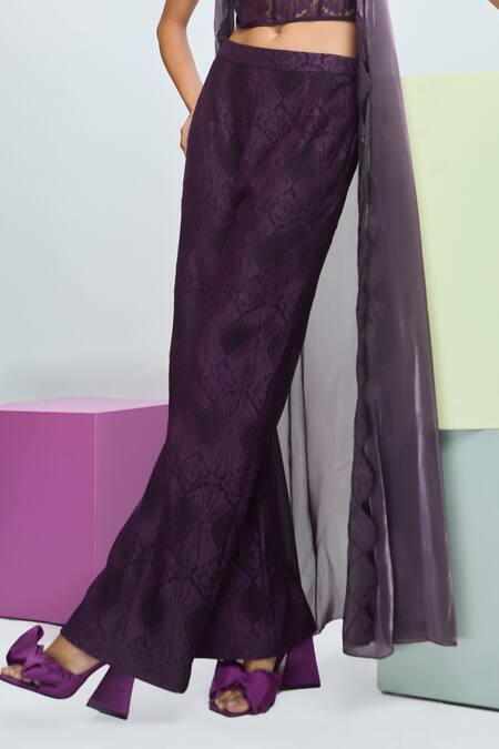 Buy Nirmooha Purple Lace Lace, Embroidery Sweetheart Neck Solid Sleeveless Cape Pant Set Online at Aza Fashions Buy_Nirmooha_Purple Lace Lace, Embroidery Sweetheart Neck Solid Sleeveless Cape Pant Set _Online_at_Aza_Fashions