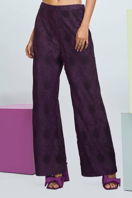 Shop Nirmooha Purple Lace Sweetheart Neck Solid Corset And Straight Pant Set Online at Aza Fashions Shop_Nirmooha_Purple Lace Sweetheart Neck Solid Corset And Straight Pant Set _Online_at_Aza_Fashions