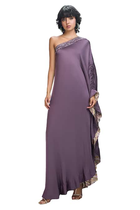 Buy Nirmooha Purple Modal, Satin Sequins, Beads, Cut Work One Neck Hand Embroidered Kaftan Online at Aza Fashions Buy_Nirmooha_Purple Modal, Satin Sequins, Beads, Cut Work One Neck Hand Embroidered Kaftan _Online_at_Aza_Fashions
