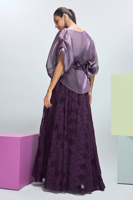 Nirmooha Solid Flared Sleeve Cape Lehenga Set 