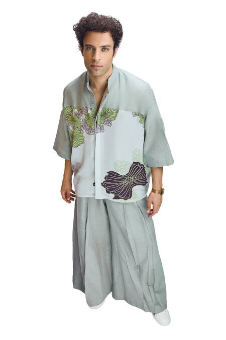 Buy_Nirmooha_Grey Modal, Satin, Lace Abstract Print Pant _Online_at_Aza_Fashions