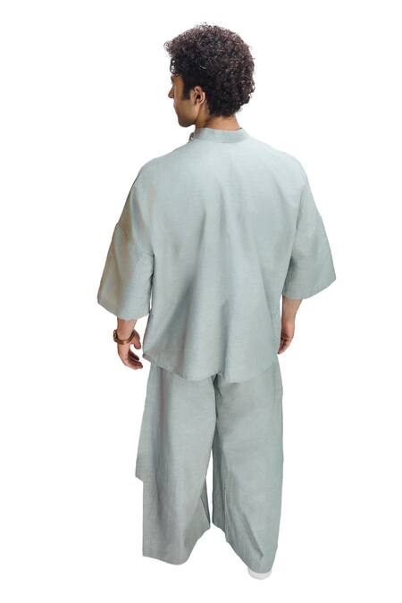 Shop_Nirmooha_Grey Modal, Satin, Lace Abstract Print Pant _Online_at_Aza_Fashions