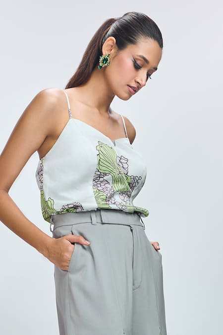 Buy Nirmooha Grey Modal, Satin Sweetheart Neck Floral Print Top With Pant Online at Aza Fashions Buy_Nirmooha_Grey Modal, Satin Sweetheart Neck Floral Print Top With Pant _Online_at_Aza_Fashions