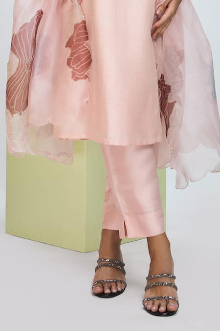 Nirmooha Peach Organza, Nylon Beads, Crystals, Sequins Hand Embroidered Kurta Pant Set Online at Aza Fashions Nirmooha_Peach Organza, Nylon Beads, Crystals, Sequins Hand Embroidered Kurta Pant Set _Online_at_Aza_Fashions