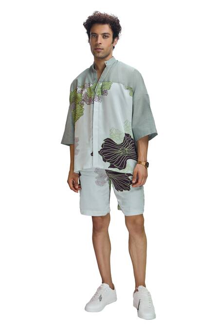 Buy_Nirmooha_Grey Modal, Linen Floral Print Shirt _Online_at_Aza_Fashions