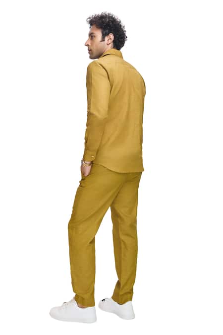 Buy_Nirmooha_Yellow Linen Embroidery Savannah Shirt _Online_at_Aza_Fashions