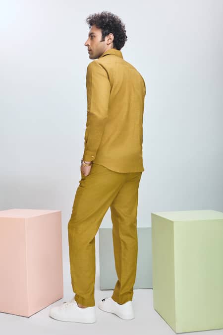 Shop Nirmooha Yellow Linen Savannah Pant at Aza Fashions Shop_Nirmooha_Yellow Linen Savannah Pant _at_Aza_Fashions