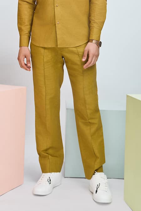 Nirmooha Yellow Linen Savannah Pant Online at Aza Fashions Nirmooha_Yellow Linen Savannah Pant _Online_at_Aza_Fashions