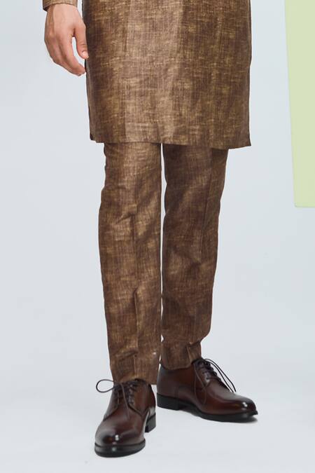 Shop Nirmooha Brown Linen Sequins, Beads Hand Embroidered Bundi Kurta Set Online at Aza Fashions Shop_Nirmooha_Brown Linen Sequins, Beads Hand Embroidered Bundi Kurta Set _Online_at_Aza_Fashions