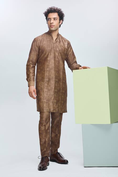 Buy Nirmooha Brown Linen Sequins, Beads Hand Embroidered Bundi Kurta Set Buy_Nirmooha_Brown Linen Sequins, Beads Hand Embroidered Bundi Kurta Set