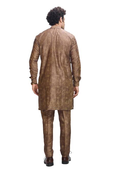 Shop Nirmooha Brown Linen Sequins, Beads Hand Embroidered Bundi Kurta Set Shop_Nirmooha_Brown Linen Sequins, Beads Hand Embroidered Bundi Kurta Set