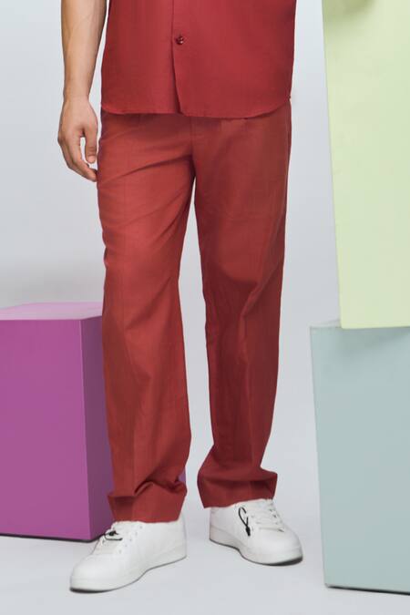 Nirmooha Maroon Linen Plain Pant Online at Aza Fashions Nirmooha_Maroon Linen Plain Pant _Online_at_Aza_Fashions