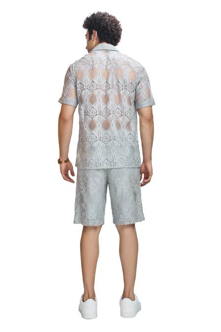Shop_Nirmooha_Grey Chiffon Chantilly Lace Work Shorts _Online_at_Aza_Fashions