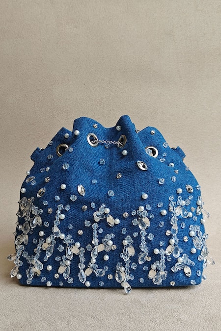 Plode Denim Studded Bucket Bag 