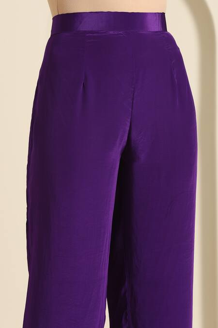 Wazir C_Purple Crepe Embroidery V-neck Thread Kaftan With Pant _Online_at_Aza_Fashions