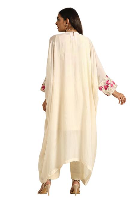 Buy Wazir C Off White Muslin, Crepe Embroidery Round Neck Aari Thread Kaftan Pant Set Online at Aza Fashions Buy_Wazir C_Off White Muslin, Crepe Embroidery Round Neck Aari Thread Kaftan Pant Set _Online_at_Aza_Fashions